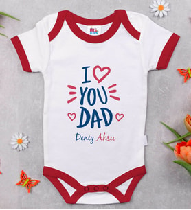 BK Kids Kişiye Özel I Love You Dad Tasarımlı Kırmızı Bebek Body Zıbın-2