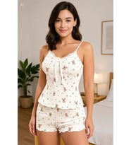 Mulvxbrf Brf02 Kadın Ayıcık Desenli Şortlu Pijama Takımı Sevimli Rahat 2 Li Set (Mulvix)