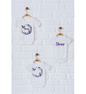 Pia Baby Premium %100 Pamuk İsme Özel Organik Baskılı Üçlü Set Çıtçıtlı Bebek Body Zıbın Modelleri 5040-18 (Ekru)