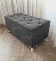 Lüks Sandıklı Kapitone Puf Bench Ayakucu Koltuk (Füme)