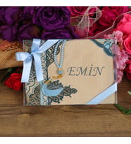 İsme Özel Hediyelik Tafta Seccade Mavi & İnci Tesbih (Çok Renkli)