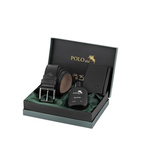 Polo Air Erkek Mıknatıslı Cüzdan Kemer Parfüm Kombin Seti Siyah Renk PM-04-S