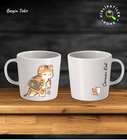 KirliPatiler Taş Kupa Fincan Üzeri Çalışan Kedi Baskılı (Model 9)