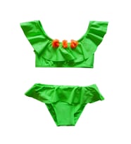 Endeep Kız Çocuk Volanlı Aksesuarlı Yeşil Bikini Takımı