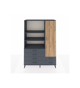 Hyperion Dolap 7 Raflı 6 Çekmeceli Tek Kapaklı  132x44x195 Antrasit-Çam/Antrasit