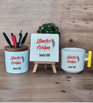 Yönetici Asistanı Hediye Sepeti Kupa Bardak T Kulplu, Kalemlik ve Dekoratif Taş Kişiye Özel Hediye (Model 5)