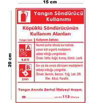 Metal Yangın Söndürücü Kullanımı 15 Cm x 20 Cm Uyarı Levhası Yönlendirme Tabelası