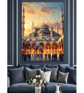 Gün Batımı Sultanahmet Camii Dekoratif Kanvas - Mdf Ahşap Tablo