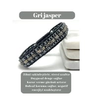 Sertifikalı Gri Jasper Disk Model Doğal Taş Erkek Bileklik Kilitli Kapama