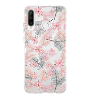 Huawei P30 Lite Uyumlu Kapak Floral Kırmızı Tasarımlı Şeffaf Silikon Kılıf