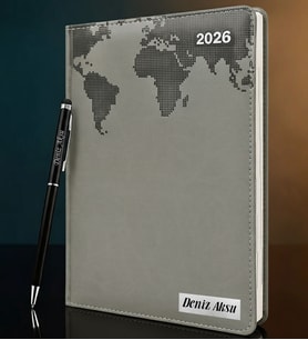 BK Gift Kişiye Özel İsimli Termo Sert Kapak 2026 Gri Ajanda & Kalem -16, Öğretmenler Günü Hediyesi, Yeni İş Hediyesi