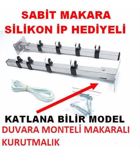 DUVARA MONTELİ PASLANMAZ MAKARALI ÇAMAŞIR ASKISI KATLANIR MODEL ÇAMAŞIR İP HEDİYELİ