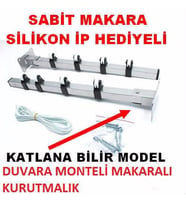 DUVARA MONTELİ PASLANMAZ MAKARALI ÇAMAŞIR ASKISI KATLANIR MODEL ÇAMAŞIR İP HEDİYELİ
