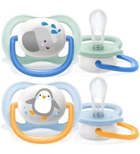 Avent Ultra Air Emzik, Erkek Bebekler için 0-6 Ay, 2'li Paket, Ortodontik Silikon, Geniş Hava Delikli, Mikrodalga Sterilize Edilebilir, BPA İçermez, Taşıma Kutulu, SCF080/05