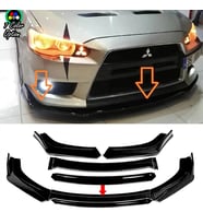 Mitsubishi Lancer Evo Siyah Renkli Şeritli Dilli Ön Lip 4 Prç Parlak Siyah ABS