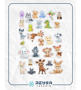 Sevimli Hayvanlar Sticker Set 8 25 Parça Telefon, Tablet, Defter, Laptop Sticker