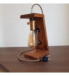 Eskitme Duylu Kendinden Anahtarlı Retro Rustik Ahşap Masa Lambası - Abajur (Ceviz)