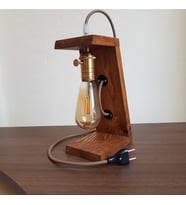 Eskitme Duylu Kendinden Anahtarlı Retro Rustik Ahşap Masa Lambası - Abajur (Ceviz)