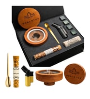 Perlotus Premium Kutulu Ahşap Viski Tütsüleme Seti Tüm Bardaklara Uygun Aparat, Talaş, Pürmüz, Viski Taşı (Kahverengi)