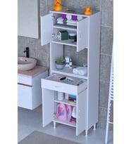 Eliusta Nordi 4 Kapak 2 Raflı Beyaz Dolap 55x173x32,5 cm Çekmeceli Çok Amaçlı Banyo/Mutfak Dolabı