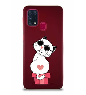 Samsung Galaxy M31 Soft Premier Kapak Coolcat Tasarımlı Silikon Kılıf - Mürdüm (Şeffaf)