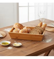 Bambu Ekmek Sepeti ve Sunumluk (33x15x7 cm) Doğal Ahşap Modern Meyve, Sebze ve Servis Sepeti Antibakteriyel ve Şık Tezgah Üstü Düzenleyici