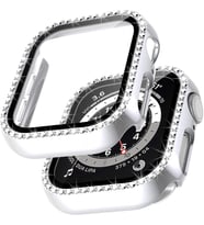Apple Watch 40mm Ekran Koruyuculu Tek Sıra Kenar Taşlı Sert PC Kasa Koruyucu (Gümüş)