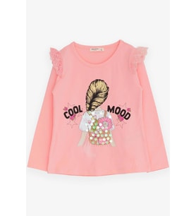 Breeze Kız Çocuk Uzun Kollu Tişört Omuzu Güpürlü 4-9 Yaş, Pembe