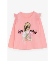 Breeze Kız Çocuk Uzun Kollu Tişört Omuzu Güpürlü 4-9 Yaş, Pembe