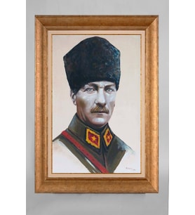 Altın Varaklı Çerçeveli Paspartulu Atatürk Tablo a520 (Gold)