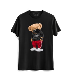 Hello Rap Tedy Bear Siyah Tshirt