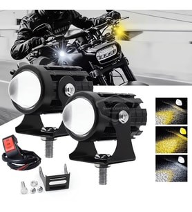Motosiklet Sis Farı Çift Renk Sarı-Beyaz Düğmeli Scooter Araç Led Lamba 8V-80V Projektör Metal 2 Ad