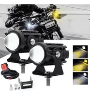 Motosiklet Sis Farı Çift Renk Sarı-Beyaz Düğmeli Scooter Araç Led Lamba 8V-80V Projektör Metal 2 Ad