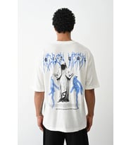 Erkek Kısa Kol Yazlık Tişört Bisiklet Yaka Baskılı Oversize T-Shirt - Beyaz