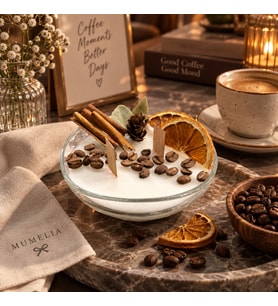 Mumelia Sıcak Liman Kahve Aroması - Doğal Soya Cam Kase Tasarım Dekoratif Mum