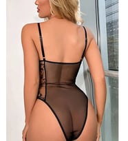 Sexy Flower Kadın Çiçek Desenli Transparan Bodysuit (Siyah)