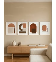 Minimalist Geometrik Soyut Toprak Tonları 4’lü Ahşap Çerçeveli Tablo Seti