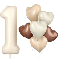 Retro Krem 1 Yaş Kalpli Folyo Balon Set