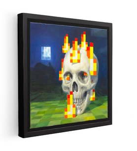 Kare Kanvas Tablo Skull On Fire Minecraft Tablosu Ev Ofis Salon Duvar Dekoru