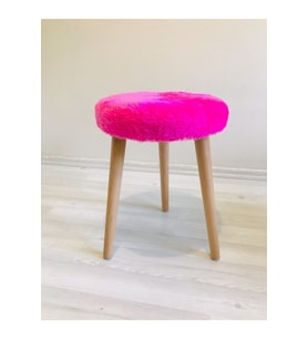 Neta Home Ahşap Ayak Dekoratif Fuşya Pelüş Puf Tabure Bench Yuvarlak Koltuk Sandalye