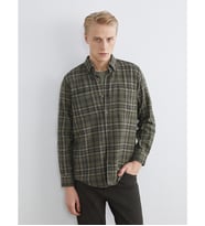 LCWAIKIKI Classic Haki Regular Fit Uzun Kollu Ekose Erkek Gömlek