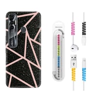 Tecno Spark 6 6 Go 8C 8 Pro 7 7 Pro Kılıf Kablo Koruma Spiral Silikon Pembe Şeritli Mermer 1312