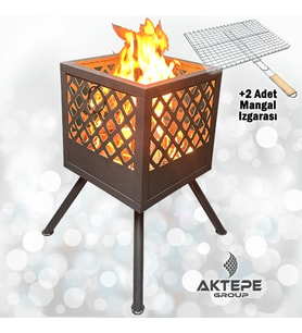 Ateş Çukuru 2 Adet Mangal Izgaralı Bahçe Şöminesi Barbekü Soba Firepit Ateş Çanağı