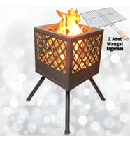 Ateş Çukuru 2 Adet Mangal Izgaralı Bahçe Şöminesi Barbekü Soba Firepit Ateş Çanağı