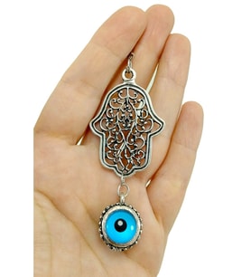 Çift Taraflı Nazar Boncuklu Fatma Ana Eli Dikiz Ayna Süsü Eskitme Metal Hamse Yeni Araba Hediyesi