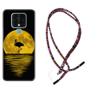 Tecno Camon 16 18P Pova Kılıf Boyun Asklı Rasta Silikon Ay ve Flamingo 1775