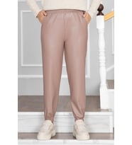 KIZ ÇOCUK BİLEĞİ LASTİKLİ DERİ PANTOLON (Pudra)