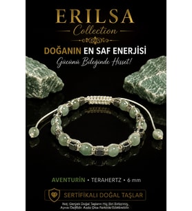 SERTİFİKALI ERILSA Aventurin Terahertz Doğal Taş Bileklik 6 mm Ayarlanabilir El Yapımı Unisex