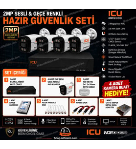 Xmeye ICU 2mp 4 Kameralı Dış Ortam Sesli Ve Gece Renkli AHD Kamera Seti 500GB Disk