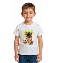 Unisex Ayıcık Bear Baskılı Çocuk Tişört pamuklu penye kumaş (Beyaz)